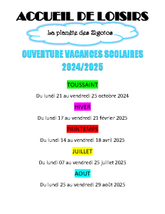 dates d’ouverture vacances scolaires 2024-2025